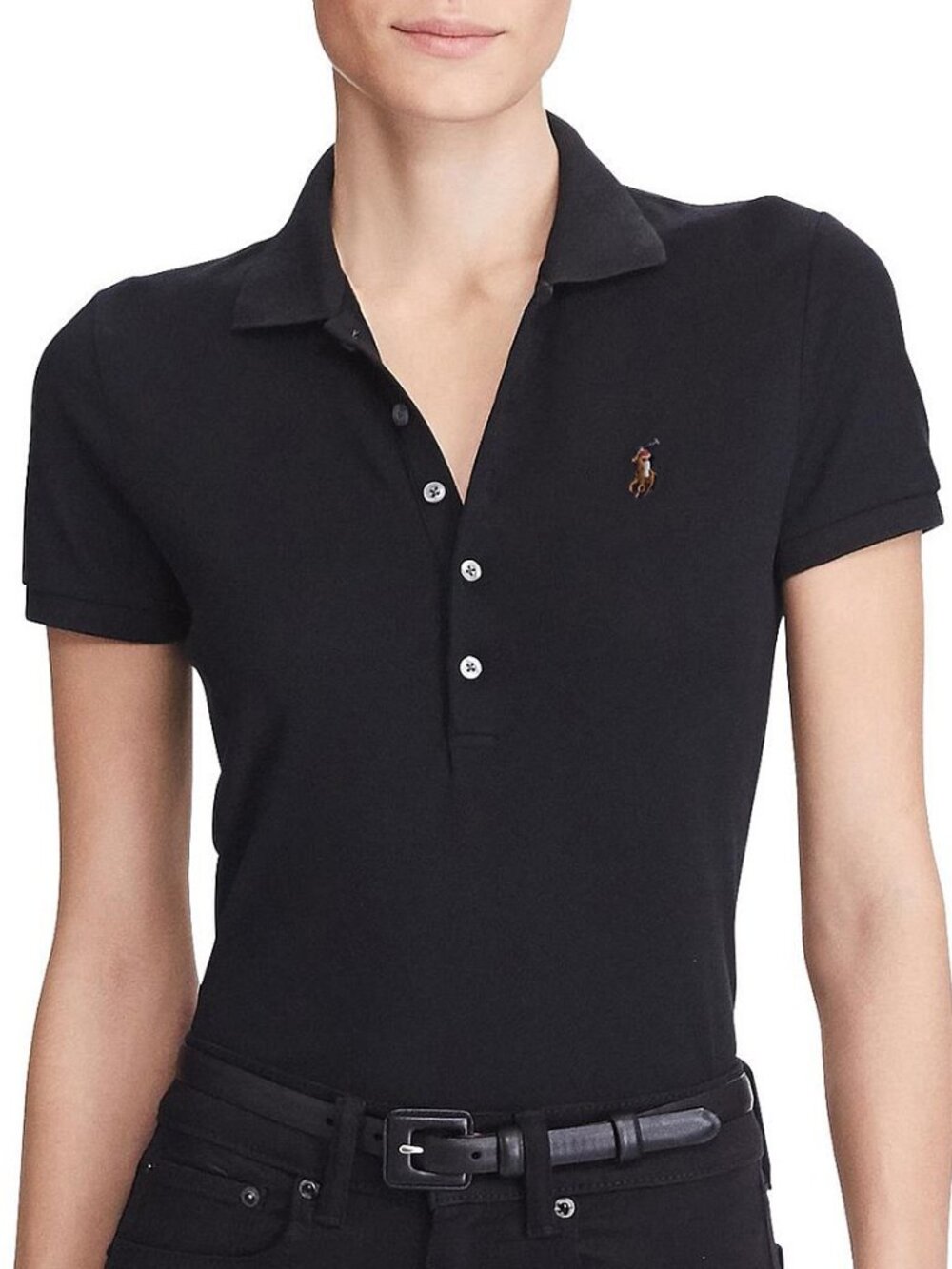 NWT Polo Ralph Lauren Women's Skinny Fit Polo Shirt Black Large L
